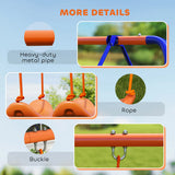 Outsunny Four-In-One Metal Garden Swing Set, with Double Swings, Glider, Slider, Ladder - Orange and Blue