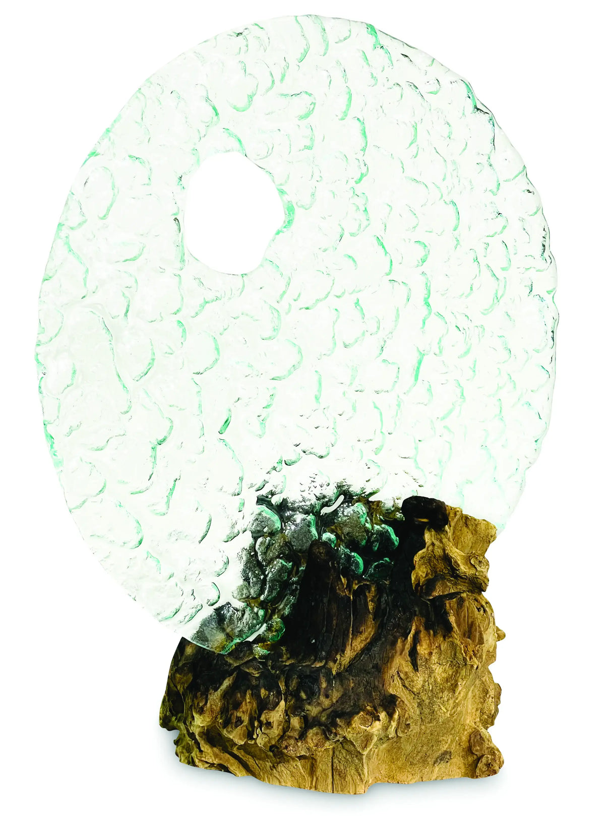 ROUND GLASS SCULPTURE ON ROOT