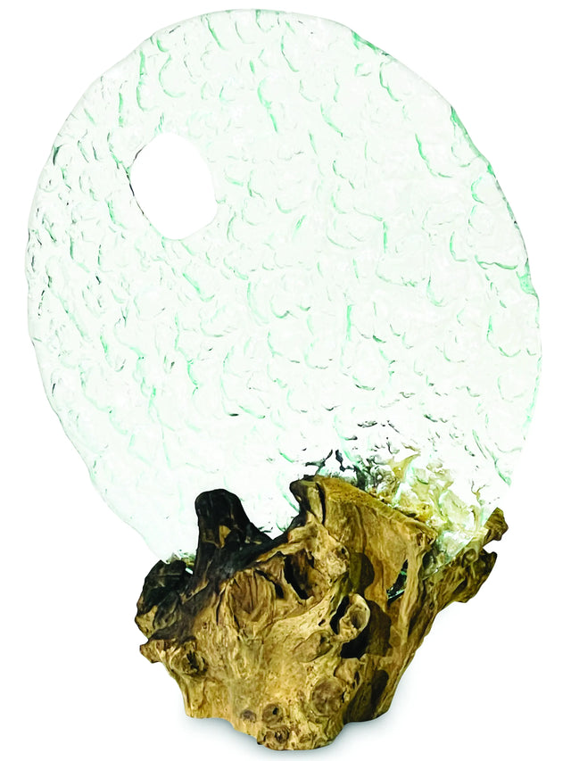 ROUND GLASS SCULPTURE ON ROOT