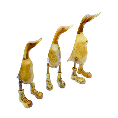 WOODEN DUCK IN BOOTS  SET OF 3