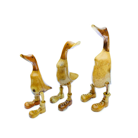 WOODEN DUCK IN BOOTS  SET OF 3
