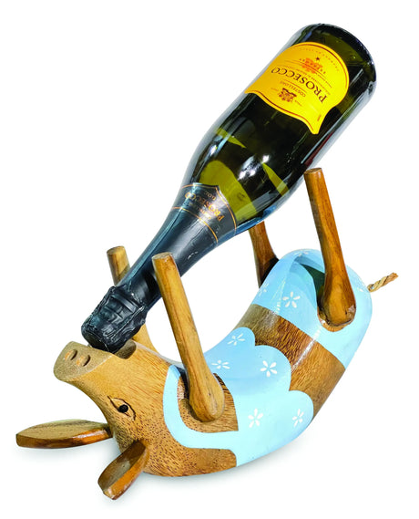 WOODEN PIG BOTTLE HOLDER (Random Colours)