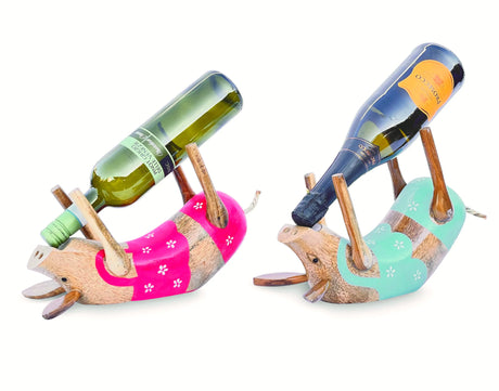 WOODEN PIG BOTTLE HOLDER (Random Colours)