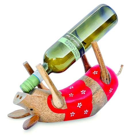 WOODEN PIG BOTTLE HOLDER (Random Colours)