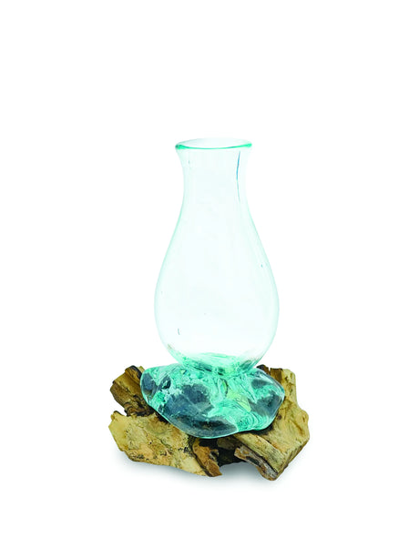 DRIFTWOOD WITH MOLTEN GLASS VASE 25CM