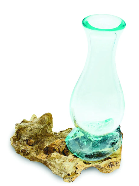 DRIFTWOOD WITH MOLTEN GLASS VASE 33CM