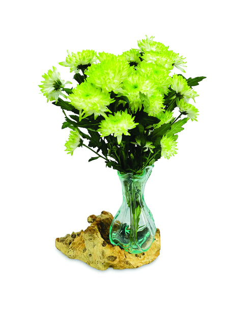 DRIFTWOOD WITH CRINKLE MOLTEN GLASS VASE 25CM