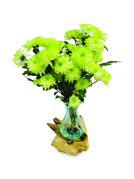 DRIFTWOOD WITH CRINKLE MOLTEN GLASS VASE 25CM