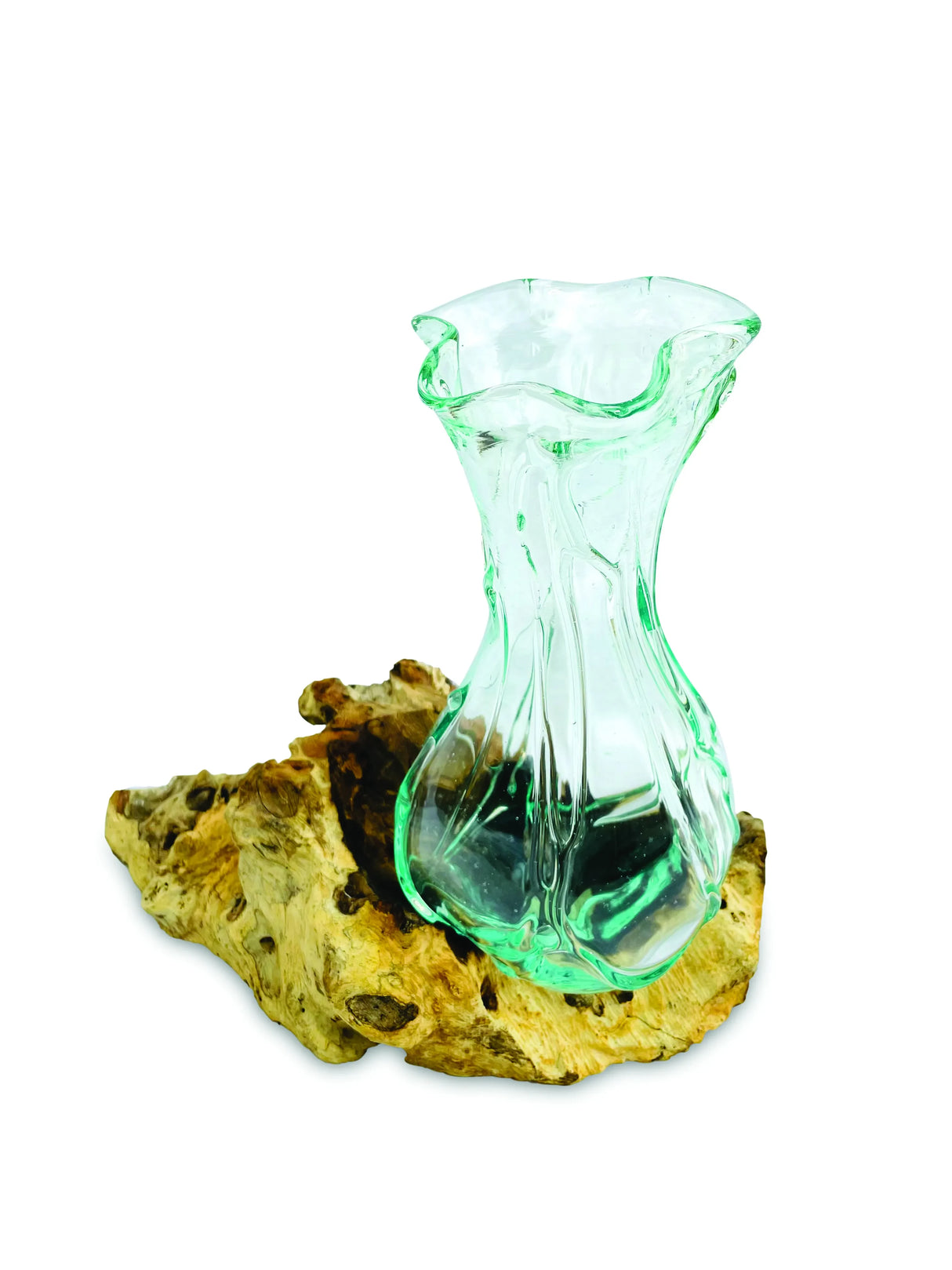 DRIFTWOOD WITH CRINKLE MOLTEN GLASS VASE 25CM