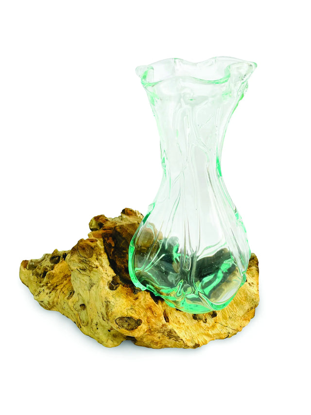 DRIFTWOOD WITH CRINKLE MOLTEN GLASS VASE 25CM