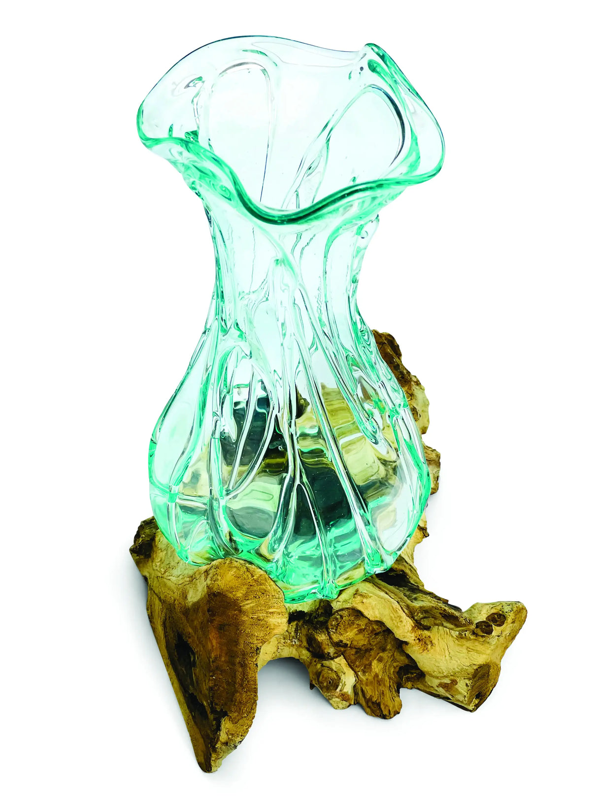DRIFTWOOD WITH CRINKLE MOLTEN GLASS VASE 33CM