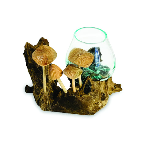 ROOT WITH MUSHROOMS AND  GLASS BOWL SMALL