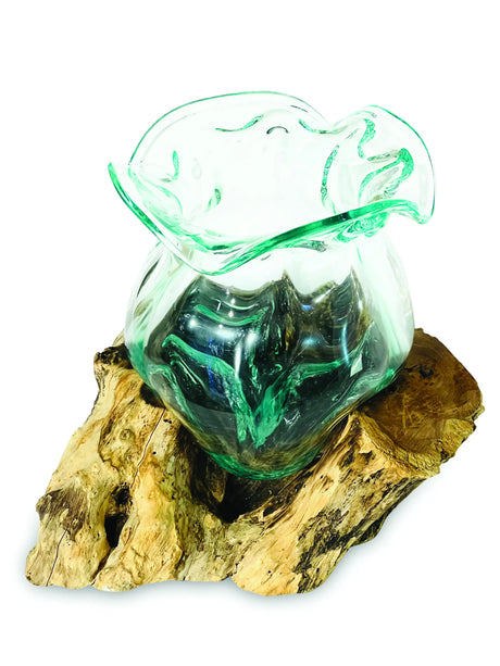 ROOT WITH MOLTEN CRINKLE GLASS BOWL MEDIUM