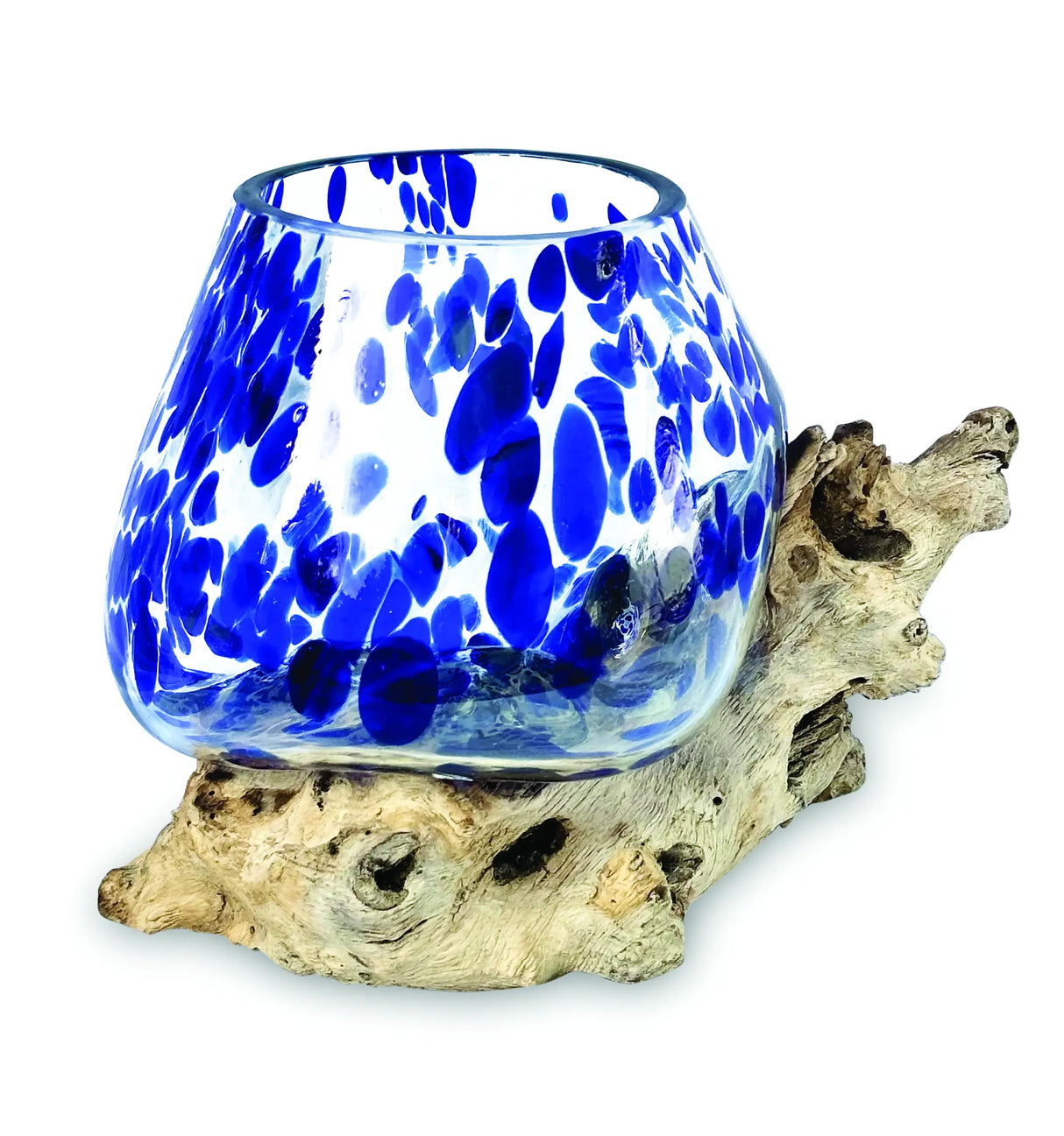ROOT WITH BLUE MOTTLED GLASS BOWL EXTRA SMALL