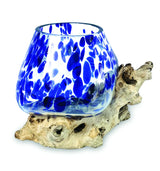 ROOT WITH BLUE MOTTLED GLASS BOWL EXTRA SMALL