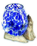 ROOT WITH BLUE MOTTLED GLASS BOWL EXTRA SMALL