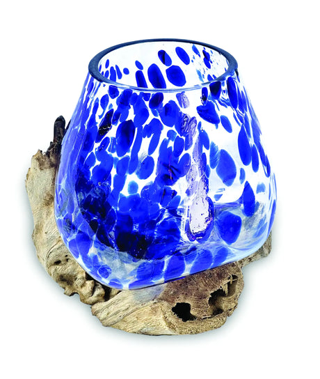 ROOT WITH BLUE MOTTLED GLASS BOWL EXTRA SMALL