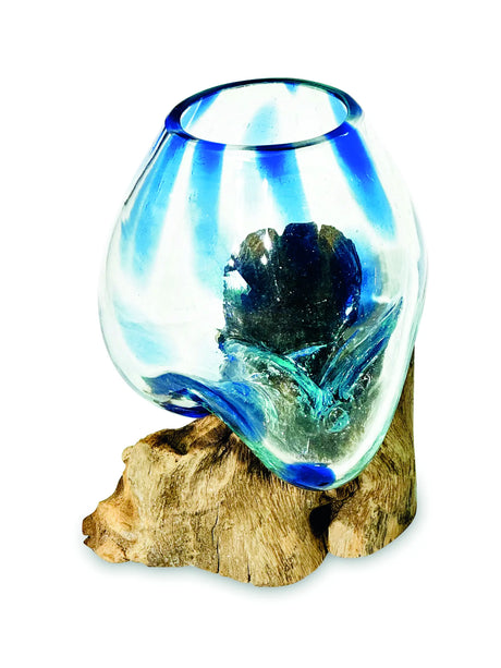 ROOT WITH BLUE MOTTLED GLASS BOWL EXTRA SMALL