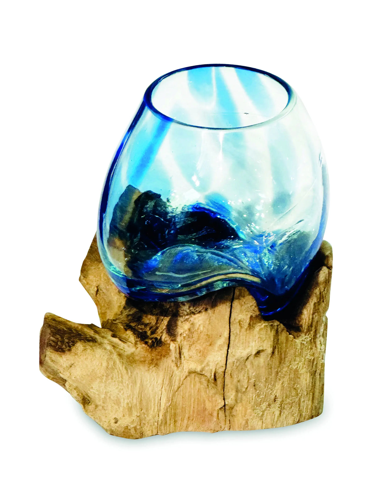 ROOT WITH BLUE MOTTLED GLASS BOWL EXTRA SMALL