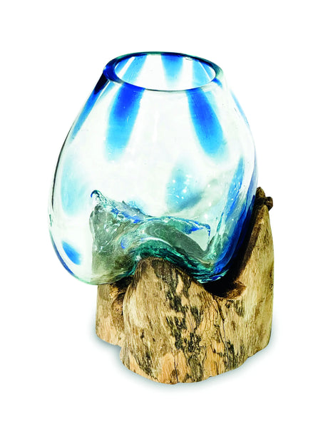 ROOT WITH BLUE MOTTLED GLASS BOWL EXTRA SMALL