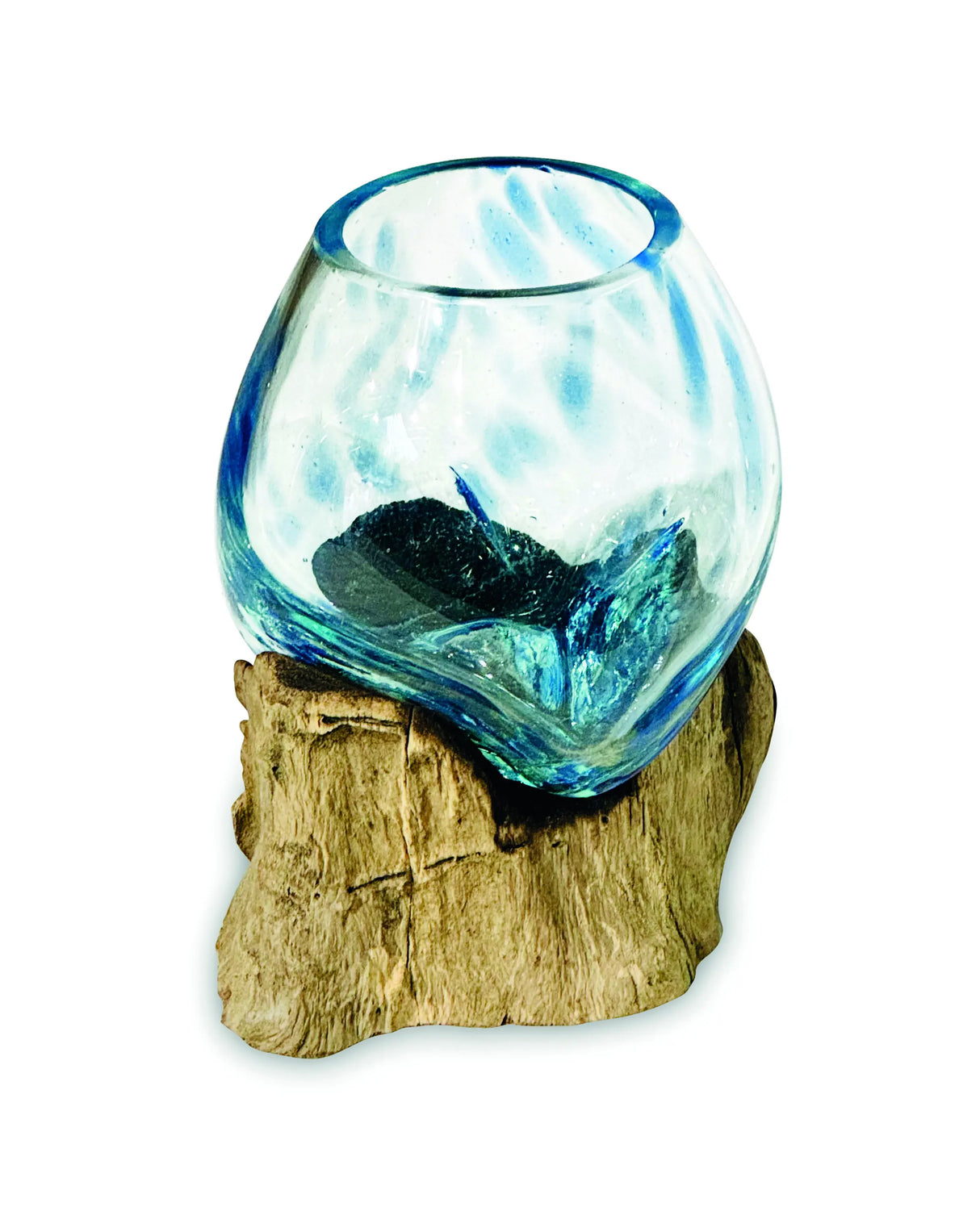 ROOT WITH BLUE MOTTLED GLASS BOWL EXTRA SMALL