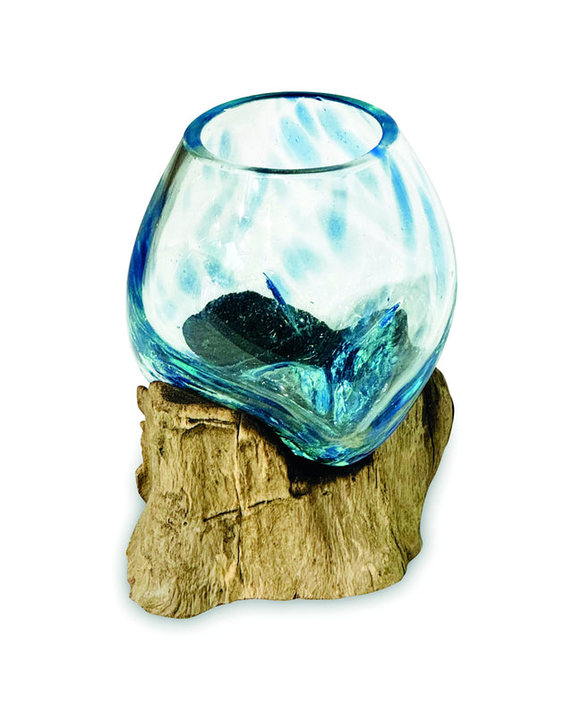 ROOT WITH BLUE MOTTLED GLASS BOWL EXTRA SMALL