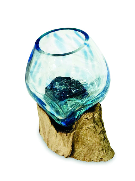 ROOT WITH BLUE MOTTLED GLASS BOWL EXTRA SMALL