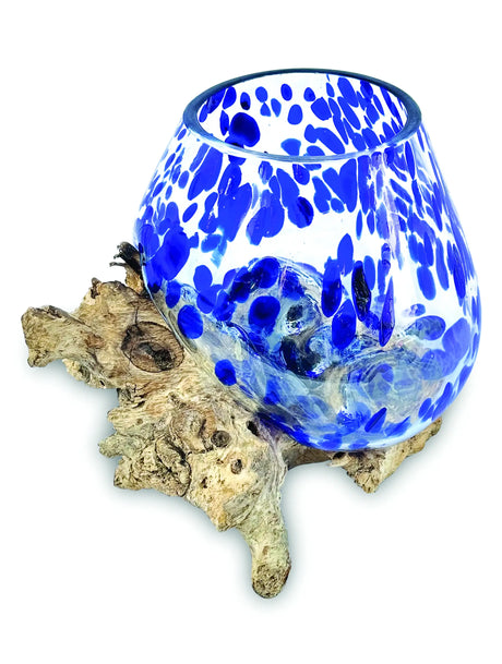 ROOT WITH BLUE MOTTLED GLASS BOWL EXTRA SMALL