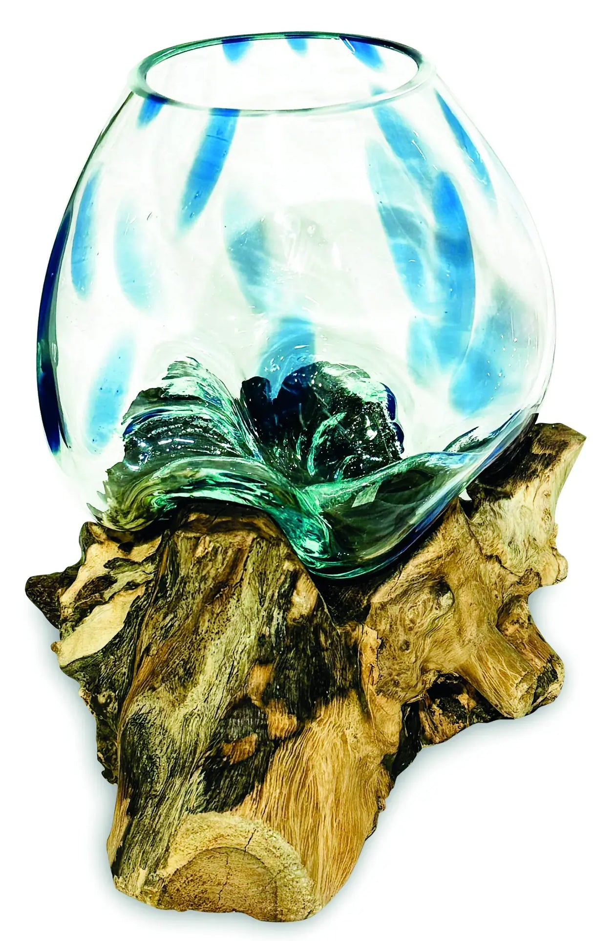 ROOT WITH BLUE MOTTLED GLASS BOWL MEDIUM