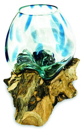 ROOT WITH BLUE MOTTLED GLASS BOWL MEDIUM