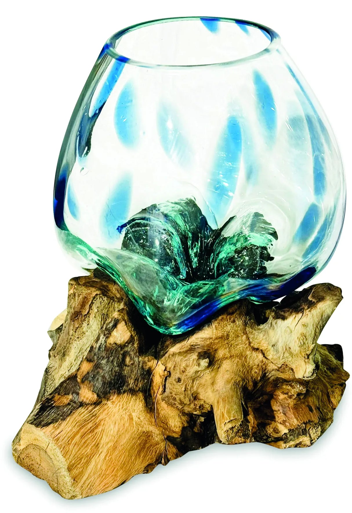 ROOT WITH BLUE MOTTLED GLASS BOWL MEDIUM