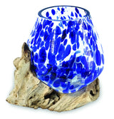ROOT WITH BLUE MOTTLED GLASS BOWL MEDIUM