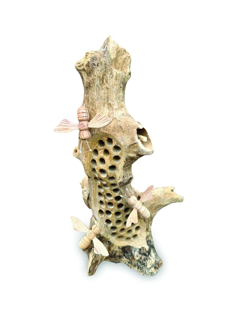 25CM BEE HIVE SCULPTURE WITH 3 BEES