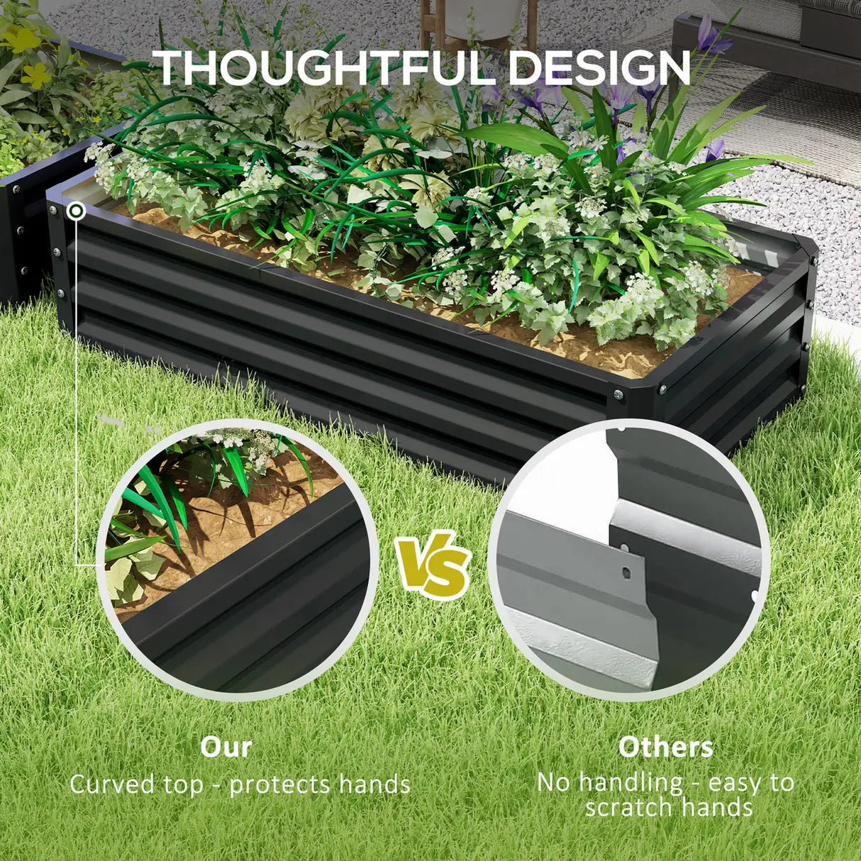 Outsunny Set of 2 Raised Beds for Garden, Galvanised Outdoor Planters for Herbs Vegetables, Use for Patio Balcony, Grey