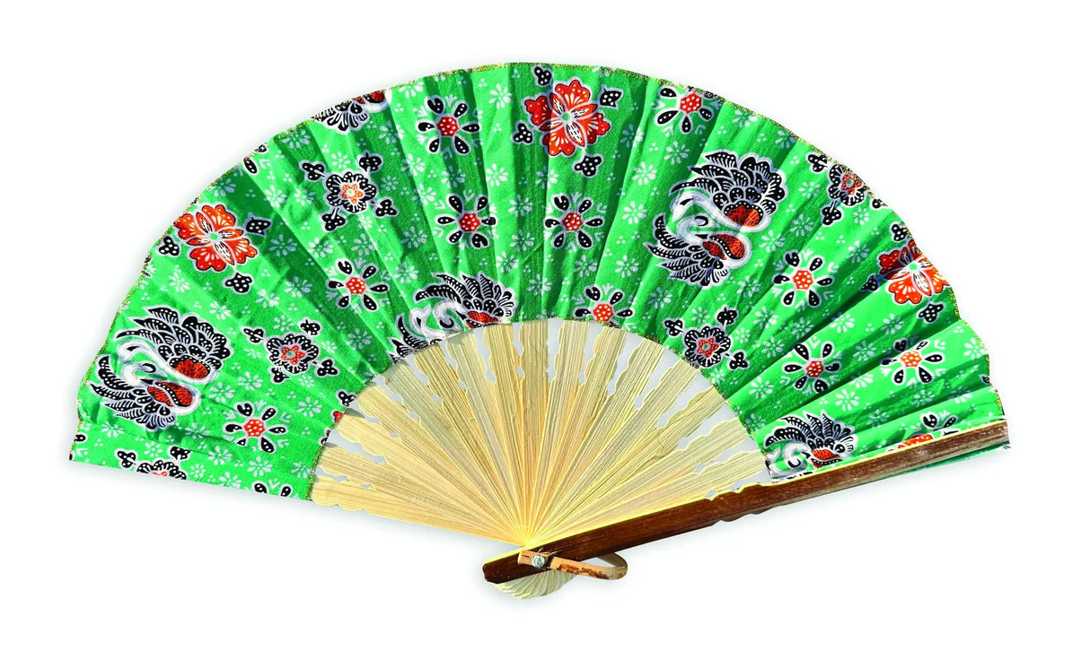 BALI BATIK FABRIC FOLDING FANS 30CM (PACK OF 10 MIXED COLOURS)