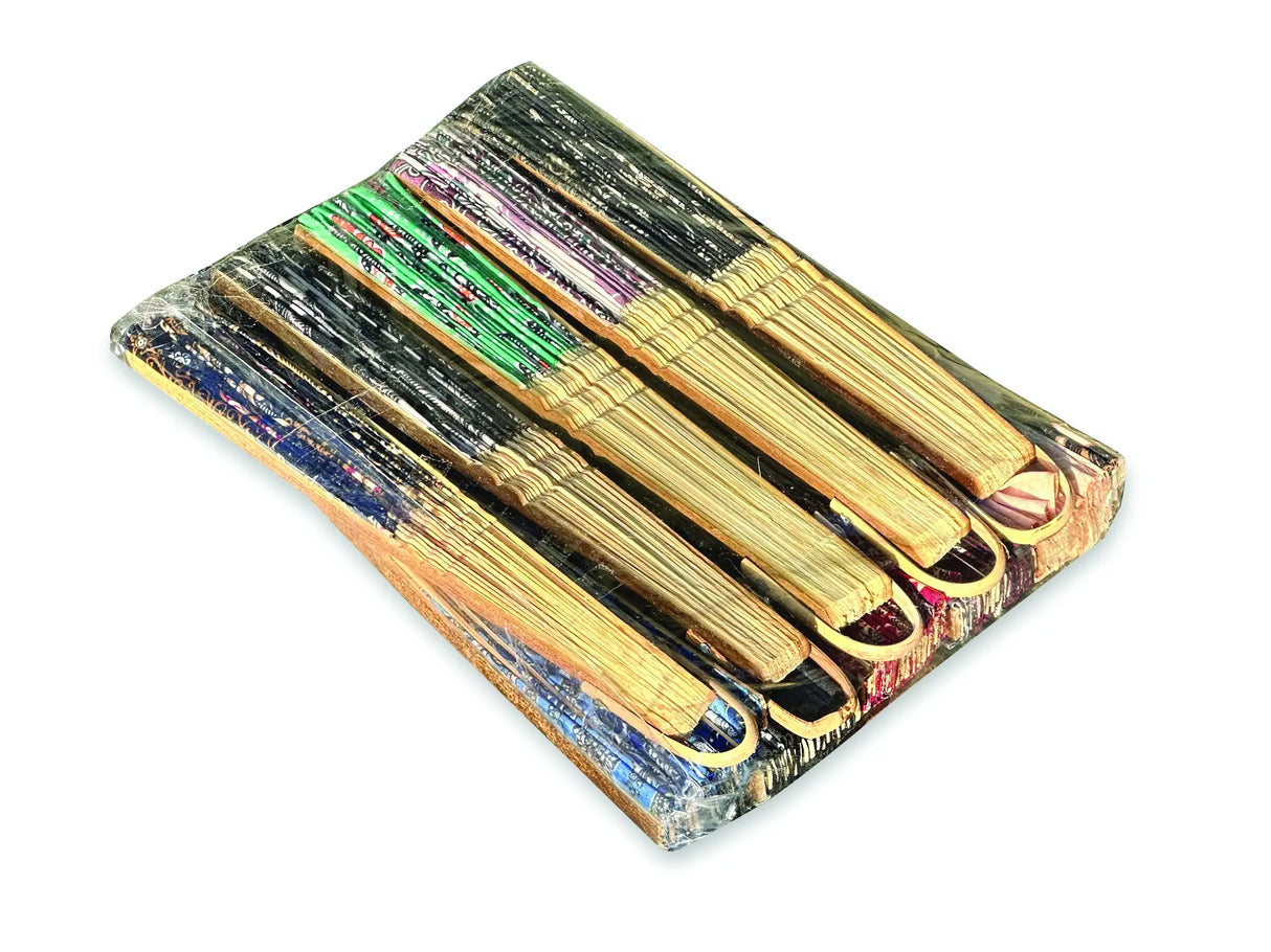 BALI BATIK FABRIC FOLDING FANS 30CM (PACK OF 10 MIXED COLOURS)