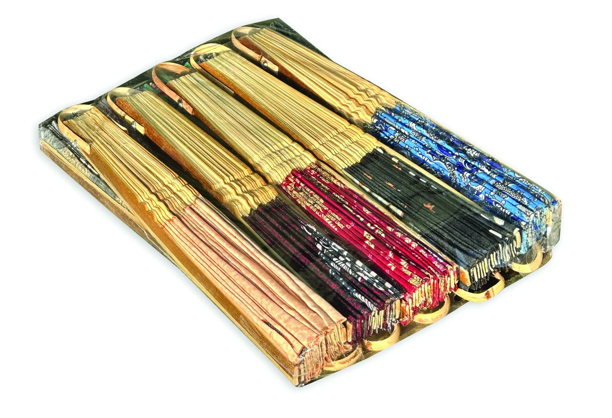 BALI BATIK FABRIC FOLDING FANS 30CM (PACK OF 10 MIXED COLOURS)