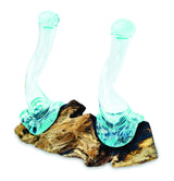 MOLTEN GLASS OIL & VINEGAR BOTTLES ON ROOT SCULPTURE