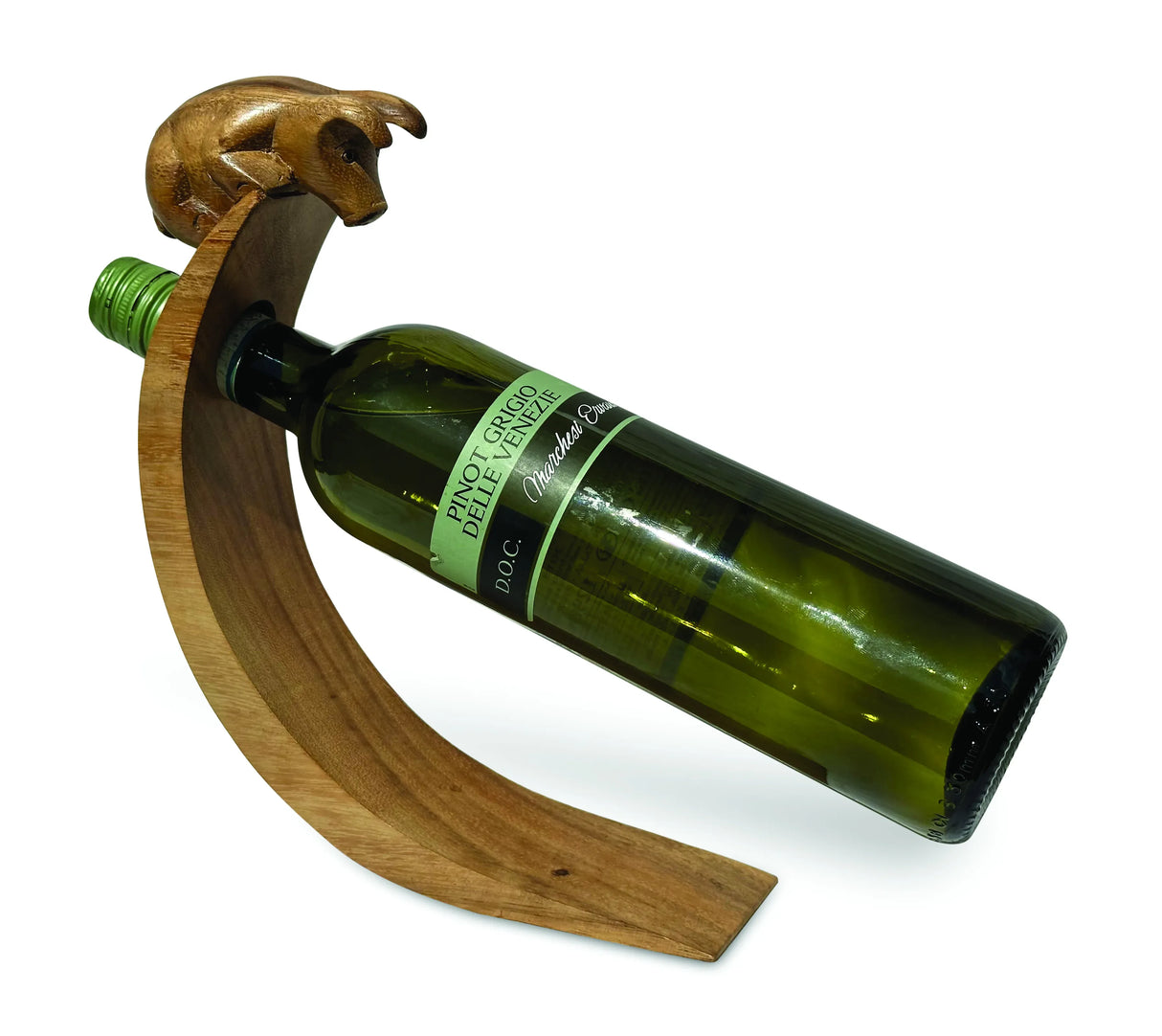 PIGLET HAND CARVED WOODEN BALANCE WINE BOTTLE HOLDER