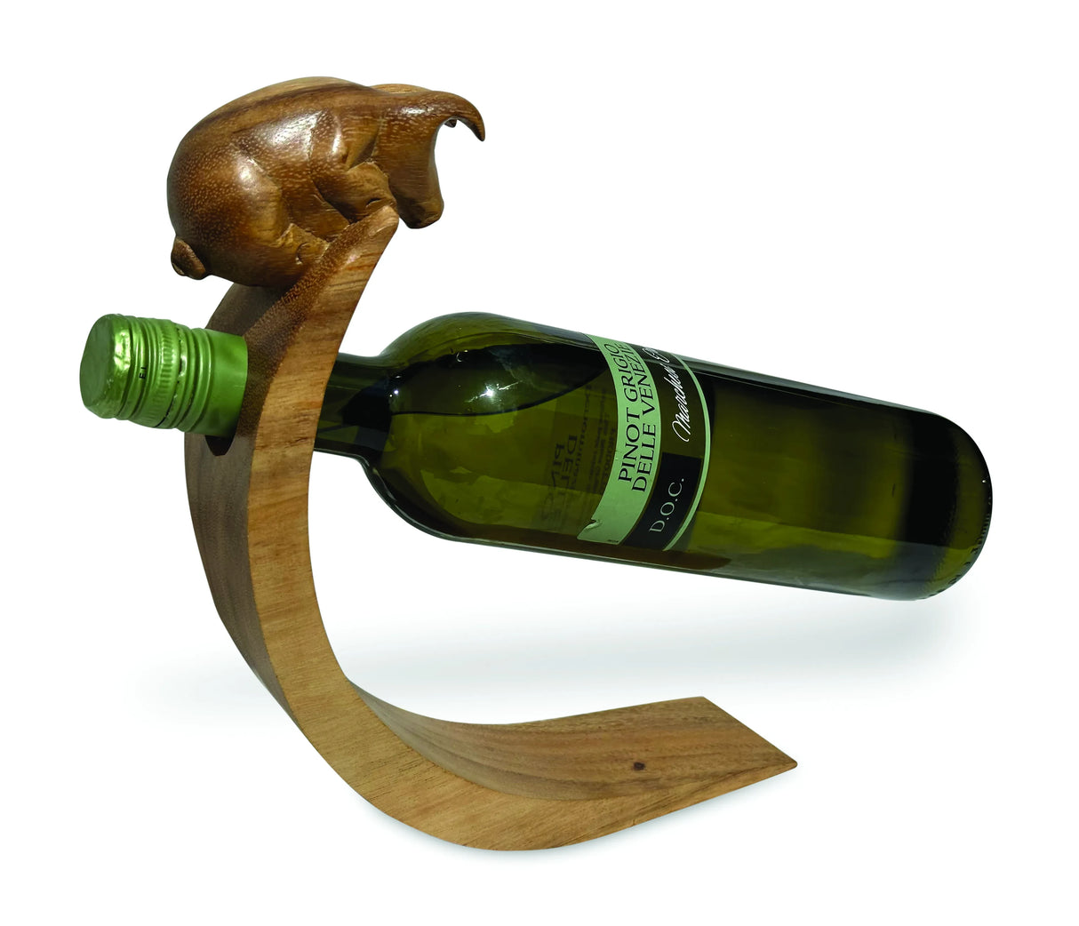 PIGLET HAND CARVED WOODEN BALANCE WINE BOTTLE HOLDER
