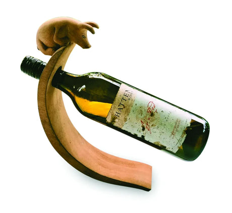 PIGLET HAND CARVED WOODEN BALANCE WINE BOTTLE HOLDER