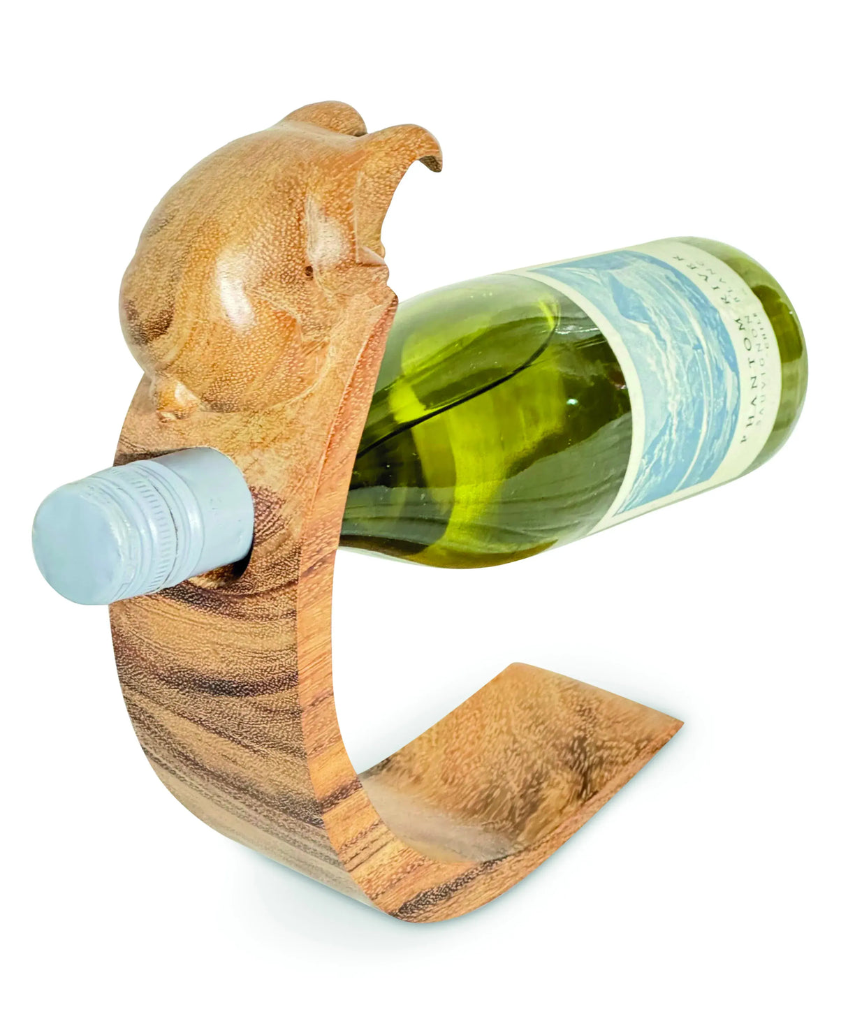 PIGLET HAND CARVED WOODEN BALANCE WINE BOTTLE HOLDER