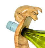 PIGLET HAND CARVED WOODEN BALANCE WINE BOTTLE HOLDER