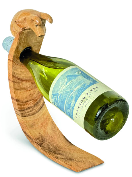 PIGLET HAND CARVED WOODEN BALANCE WINE BOTTLE HOLDER