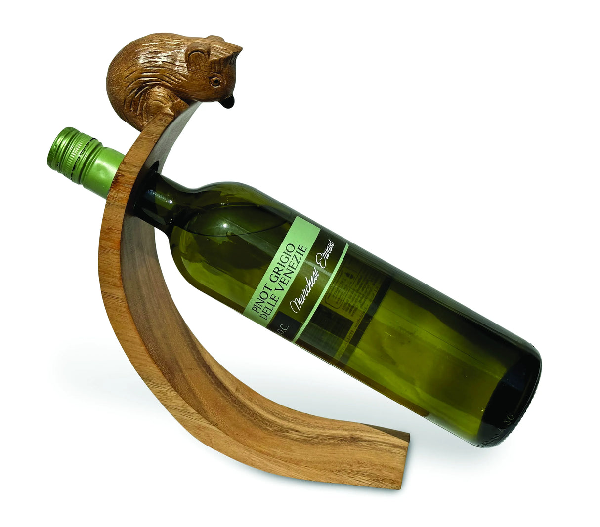 HEDGEHOG HAND CARVED WOODEN BALANCE WINE BOTTLE HOLDER