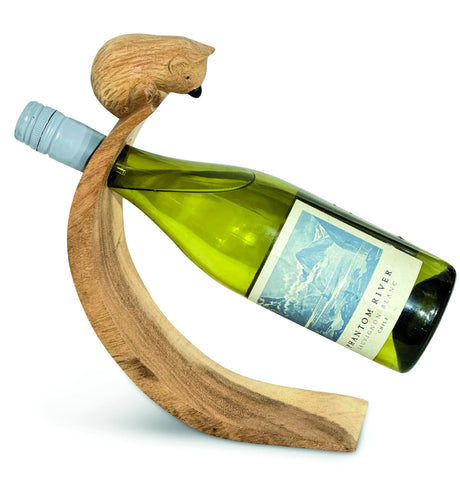 HEDGEHOG HAND CARVED WOODEN BALANCE WINE BOTTLE HOLDER