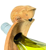 HEDGEHOG HAND CARVED WOODEN BALANCE WINE BOTTLE HOLDER