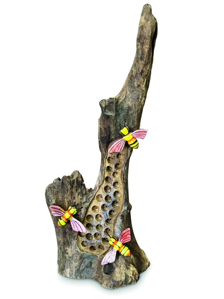 25cm BEE HOTEL SCULPTURE WITH 3 HAND PAINTED BEES