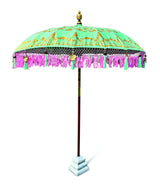 BALI SUN PARASOL MINT GREEN WITH PINK CANDY FRINGE 2M (WITH POLE JOINT)