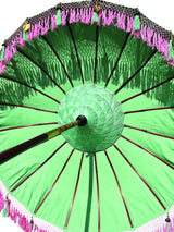 BALI SUN PARASOL MINT GREEN WITH PINK CANDY FRINGE 2M (WITH POLE JOINT)